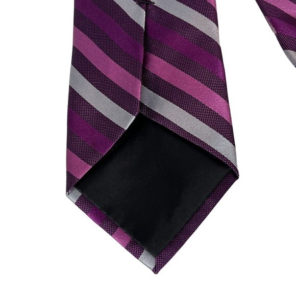 Michael Kors Men’s Silk Necktie Purple Gray Stripe - Picture 4 of 9